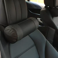 genuine leather car seat headrest pillows auto safety cylindrical black neck support cover cushion memory bone head protector