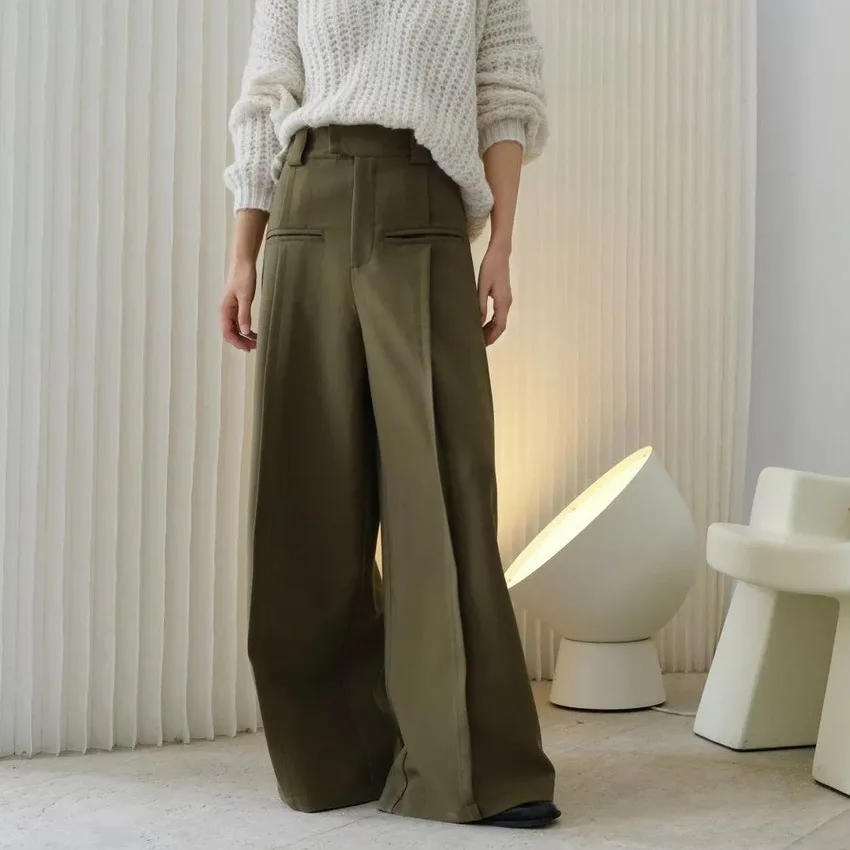 Spring and Autumn New Design Sense: Fashionable High Waist Wide Leg Western Pants with Loose and Slim A-line Pants for Women