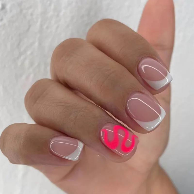 

Накладные ногти телесного и розового цвета, 24 шт., с клейкими ногтями, короткие простые накладные ногти ручной работы, накладные ногти, полный набор накладных ногтей