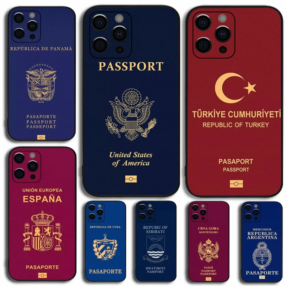 Чехол для телефона Passport Country Apple iPhone 15 14 13 12 11 Pro X XS Max XR Plus Mini Soft Black Cover