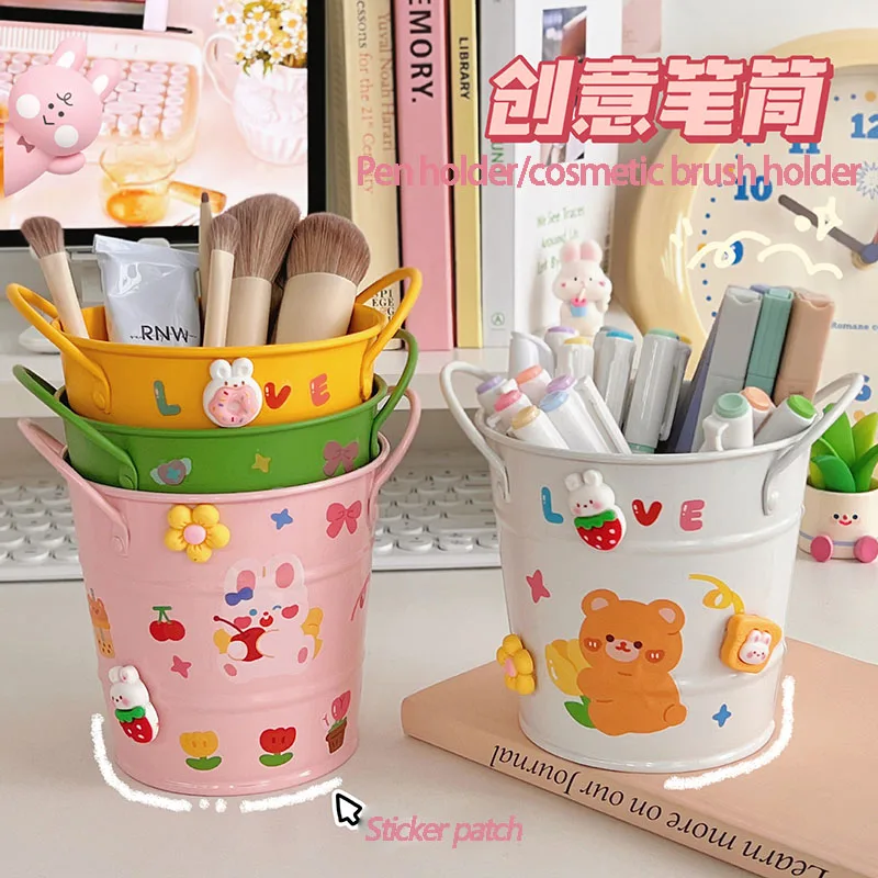 

Cute Large Capacity Pen Holder Kawaii Pink Girl Makeup Brush Miscellaneous Storage Box Office Student Storage Tube Desktop Decor