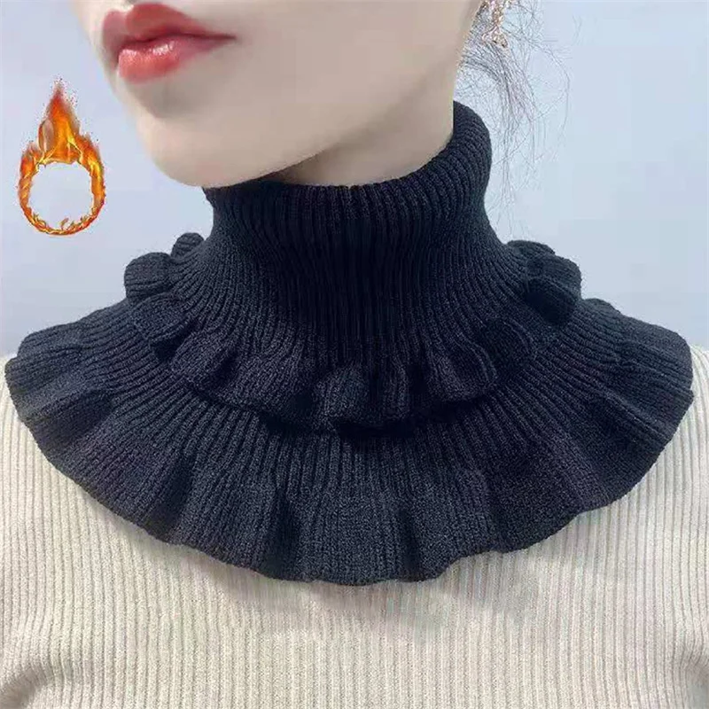 

Женский вязаный воротник-хомут, трикотажный воротник-хомут с оборками и защитой от ветра