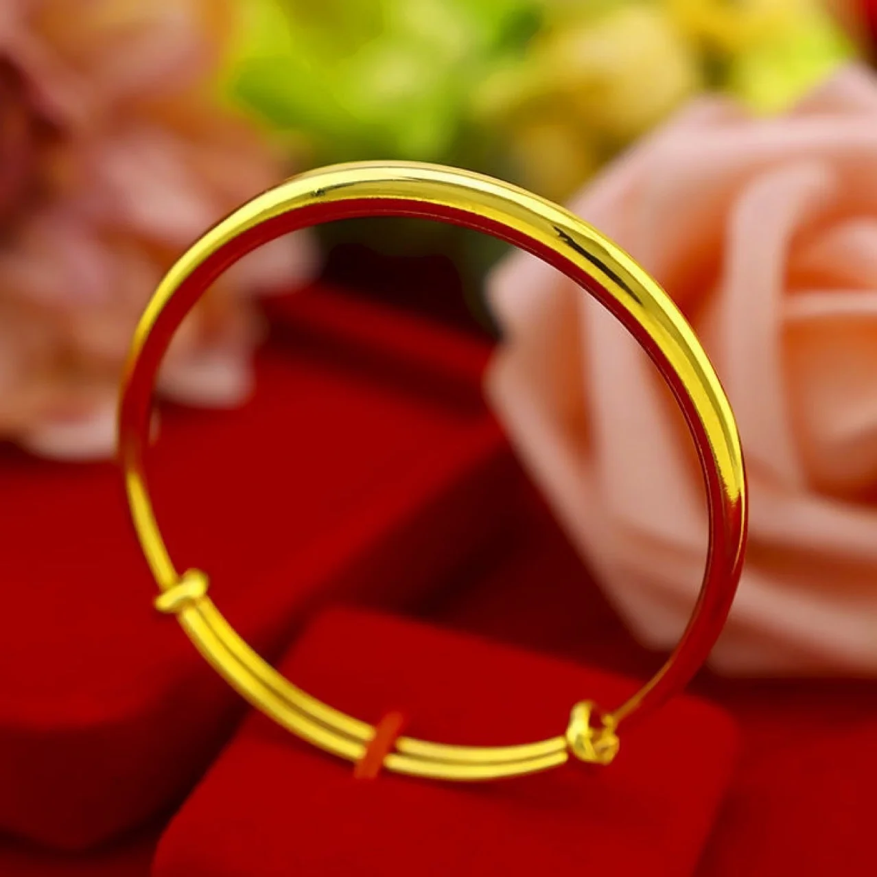 

Hong Kong Counter Imitation Copy 100% Real Gold 24k Bracelet Women's Solid Belly Round Stem Smooth Surface Push Pull Hand Ring t