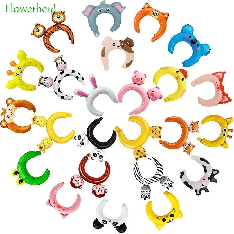 

24pcs/lot Inflatable Animals Headband Zoo/Safari Balloons Hat for Jungle Theme Birthday Party Decor Children's Day Kids Filler