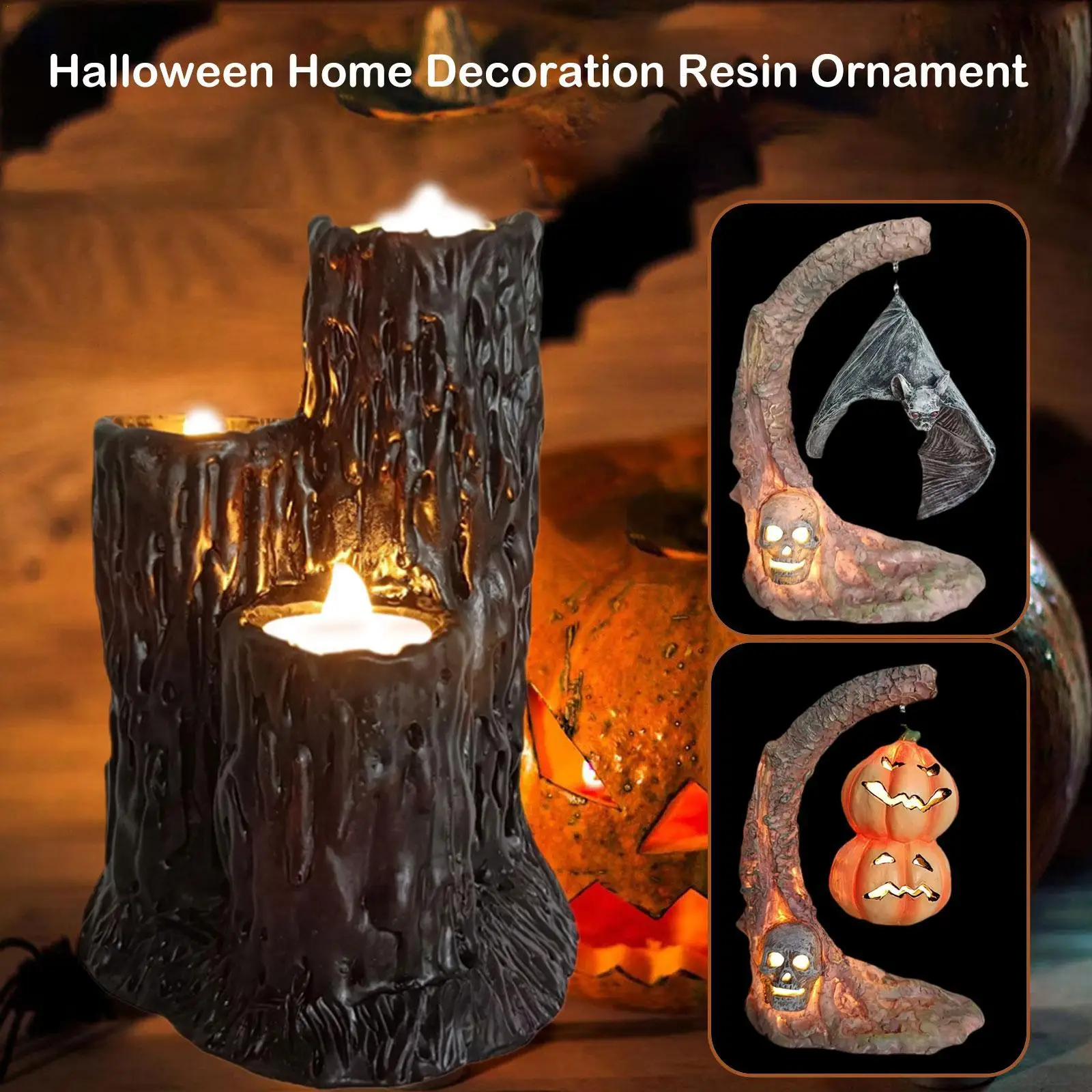 

Halloween Pumpkin Bat Melting Candle Cluster Black Lava Candle Home Decoration Resin Ornaments 2022 Halloween Decor
