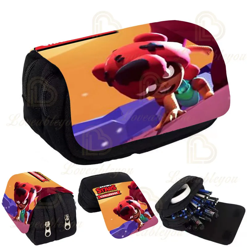 

Kids Double Layer Pencil Box Shoot Stars Print Pencil Case Game Canvas Stretch Large Capacity Cute School Stationery