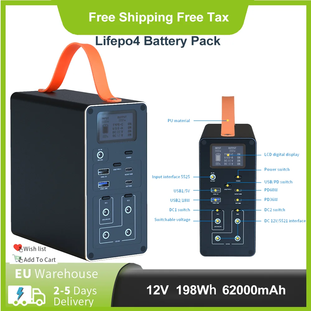 

Портативная электростанция PD60W, 62000 Вт · ч, 12,8 мА · ч