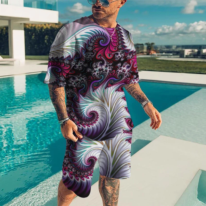 

Summer Men Set Tracksuit 2 Piece Outfit Oversized Casual Men'S Clothing Printed T-Shirts Shorts Sportswear Man Fashion Suit Male