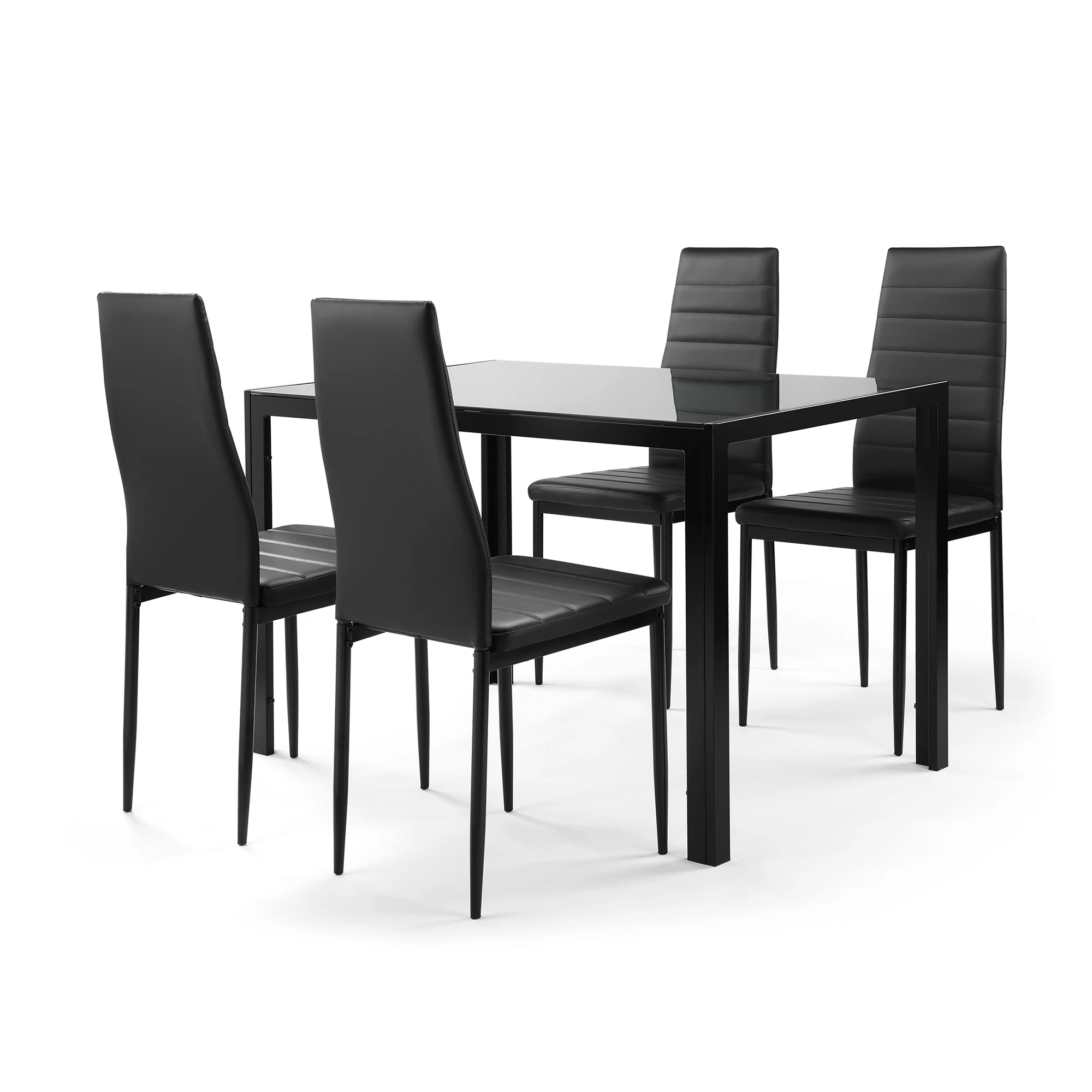 5 Pieces Dining Table Set Kitchen Room Tempered Glass Dining Table with 4 Faux Leather Chairs