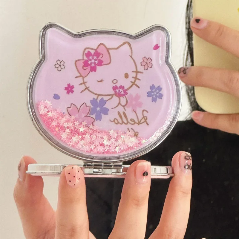 Kawaii Sanrio Hello Kitty маленькое зеркало с струящимся песком портативное