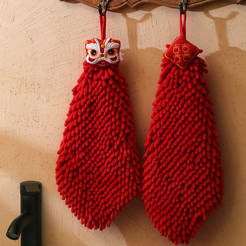 

Красное синельное полотенце chinoisery для рук с подвесной петлей, супервпитывающее полотенце для рук для ванной, кухни, мягкое быстросохнущее п...