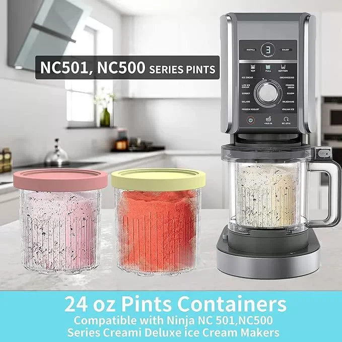 Фото Сменные контейнеры для мороженицы Ninja Creami Deluxe NC500 NC501, 24 унции, с крышками, семейный размер №1