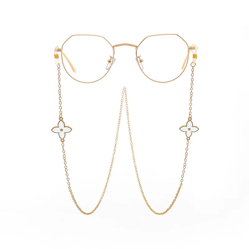 

Трендовая женская подвеска в виде четырехлистного клевера, очки с защитой от падения, креативные очки, золотистый шнур, ожерелье из сплава