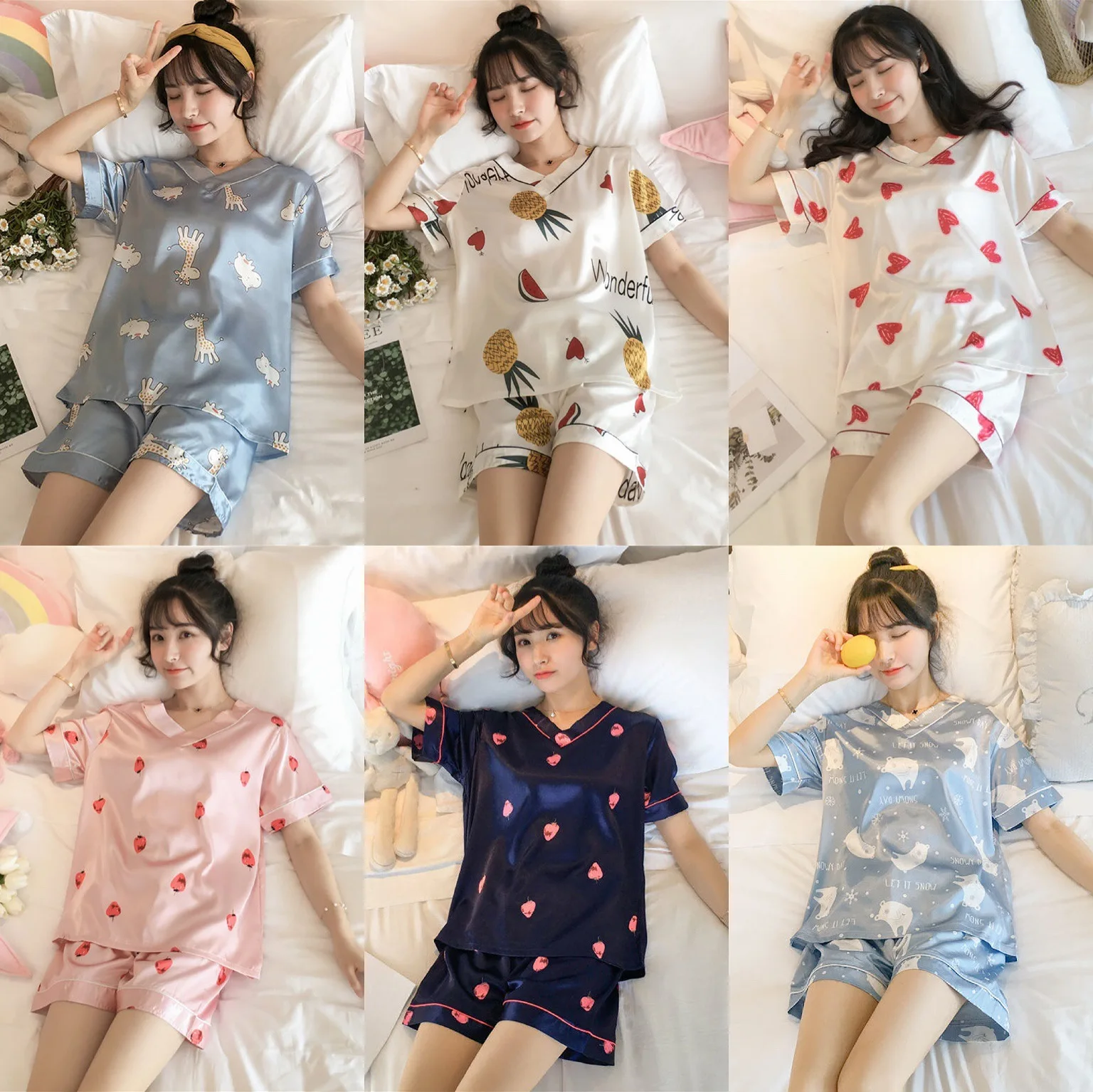 

Female V-Neck Underwear Pajama Set Women's 2 Piece Long Sleeve Top Pocket Casual Pajamas with Shorts Summer 2022 Women Sleepwear