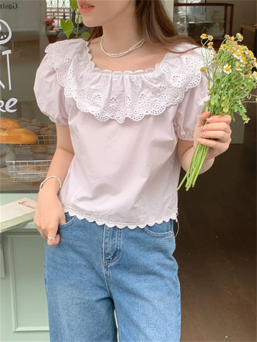 Блузка Женская приталенная с квадратным вырезом и коротким рукавом