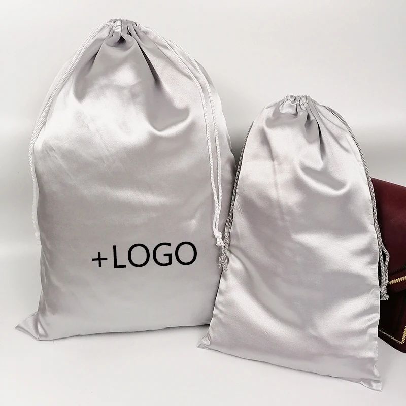 

Custom Logo Satin Drawstring Bag Extenssions Clothes Travel Storage Drawstring Gift Bags Pink Packaging Hair Jewelry Cosmetic 20