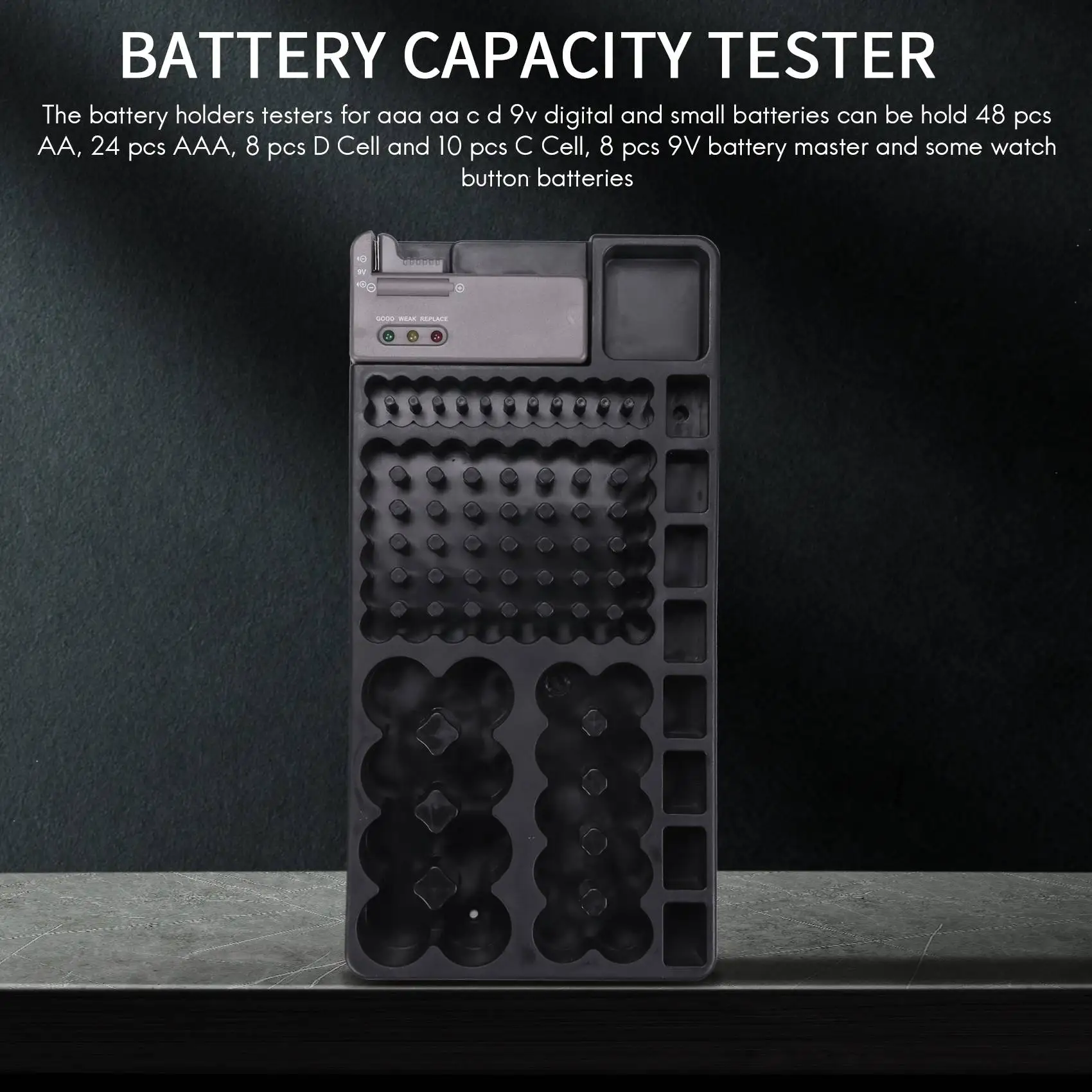 Держатель-органайзер для хранения аккумуляторов с тестером - держатель