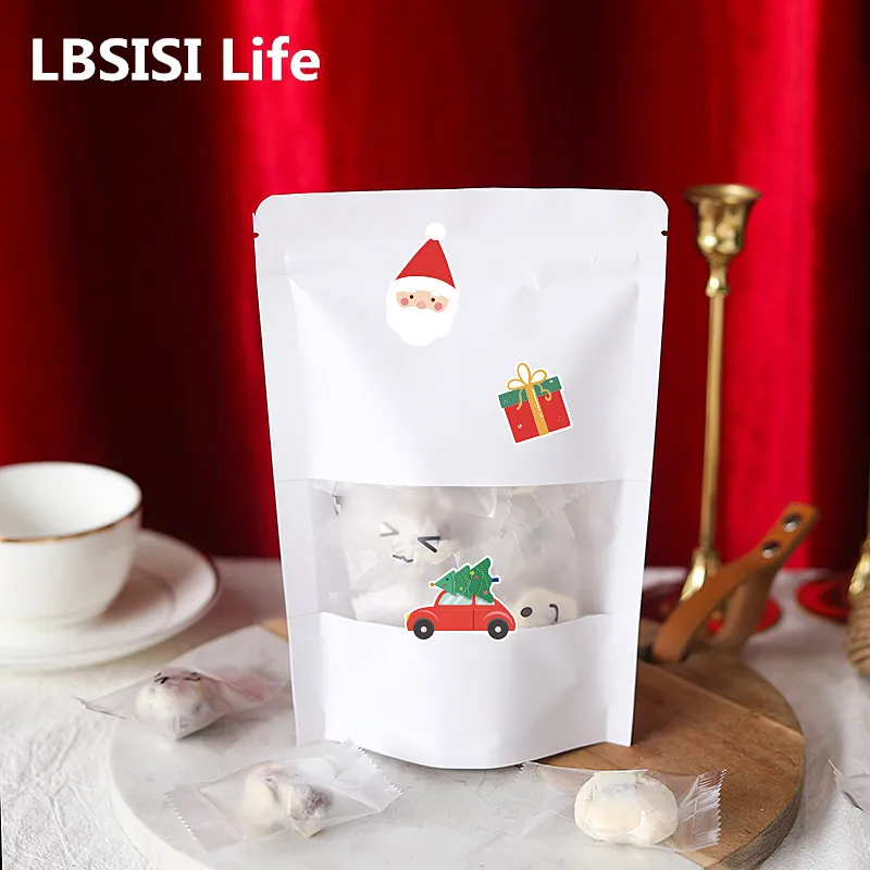 LBSISI Life 10pcs Nougat Zipper Bags Candy Cookies Snowflake Food Packing For Wedding New Year Christmas Party Storage Gift Bags