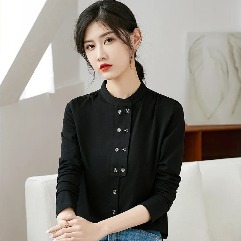 

Women's new style Hanchun long sleeved shirt with long buttons 2021-6752-1