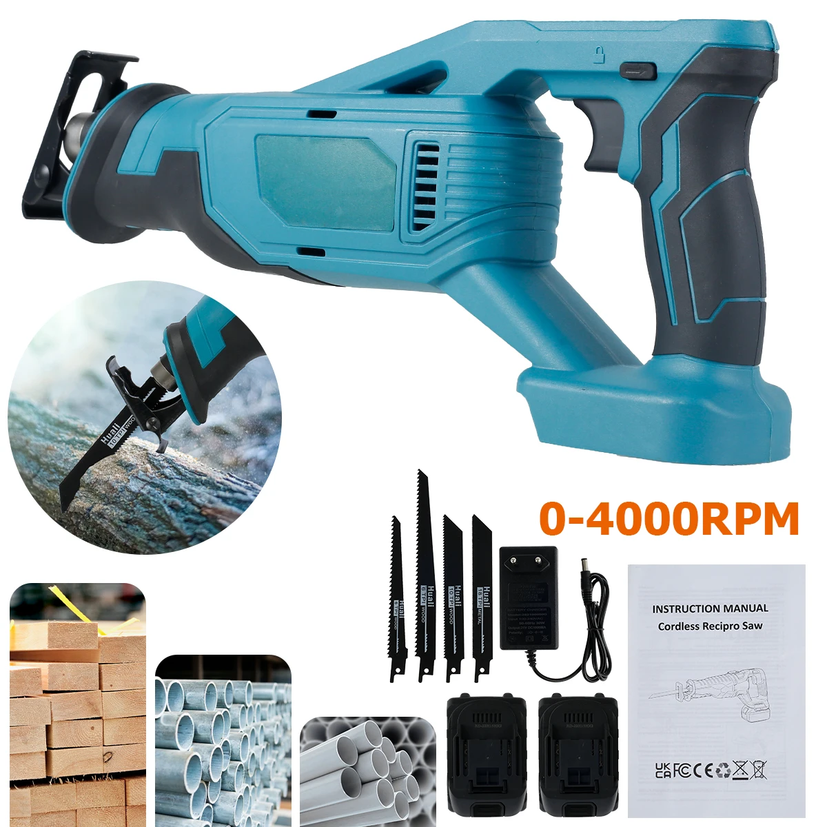 Brushless Reciprocating Saw Reciprocating Saw Tool with 1/2 Battery Cordless Electric Recipro Saw Reusable Efficient One-Handed