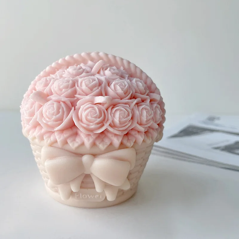 

Rose Flower Basket Candle Soap Silicone Mold Fondant Cake Chocolate Candy Baking Plaster Ornaments Epoxy Resin Polymer Clay Mold