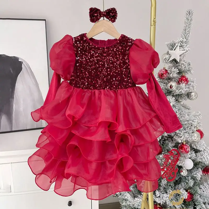 

Женское платье принцессы, кружевное Тюлевое платье с блестками для свадебной вечеринки, пышное платье-пачка для детей, детское вечернее официальное Пышное Платье