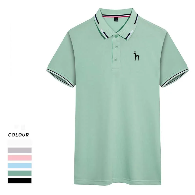 New Men's Solid Polo Golf Wear Shirt Lapel HAZZYS Short Sleeved Men Fashion Summer Thin Casual Loose Top Business Camping Hiking