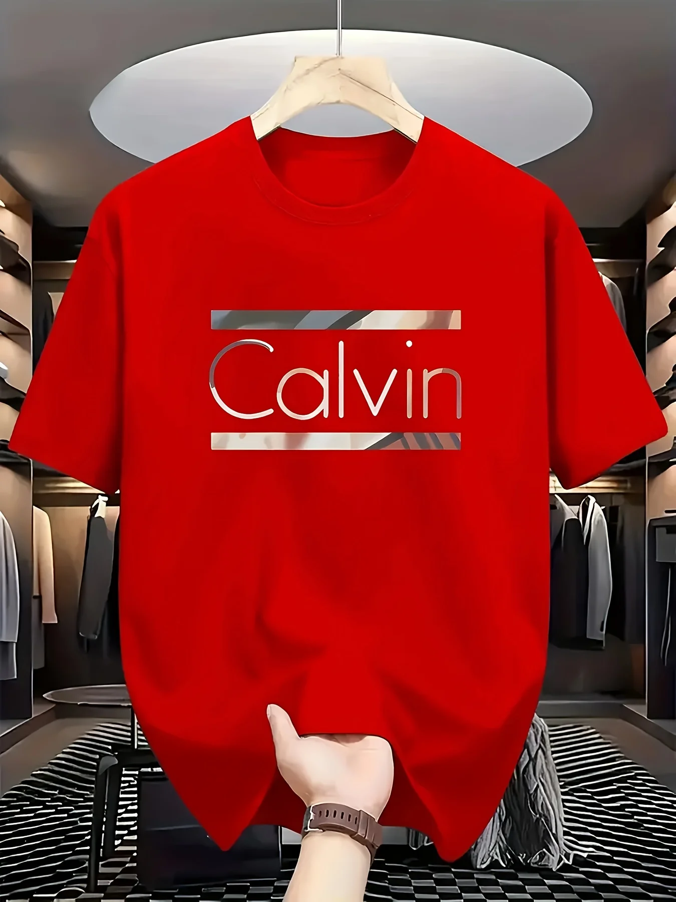 Фото Мужская футболка Calvin 2025 года, модные хлопковые футболки с короткими рукавами для отдыха, высококачественная футболка люксового бренда, летняя уличная одежда, топы Y2k + №3