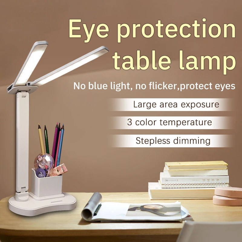 

Double Tube Led Rechargeable Table Lamp Stepless Dimming 32Led Eye Protection Reading Book Lamp Usb Desk Lamp