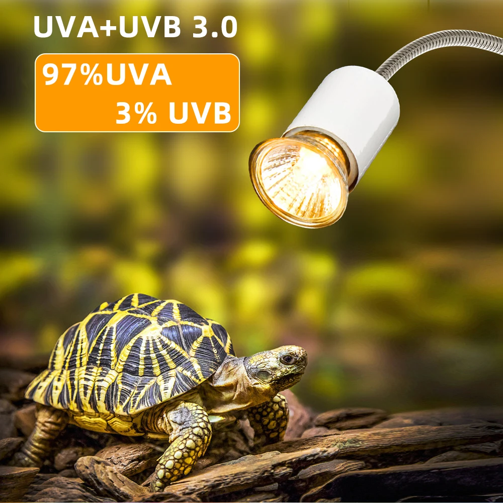 Фото Лампа нагревательная для черепахи, 25/50/75 Вт, UVA + UVB 3,0 лампа для рептилий, мини-лампа для домашних животных, амфибий, ящериц, регулятор температ... №3