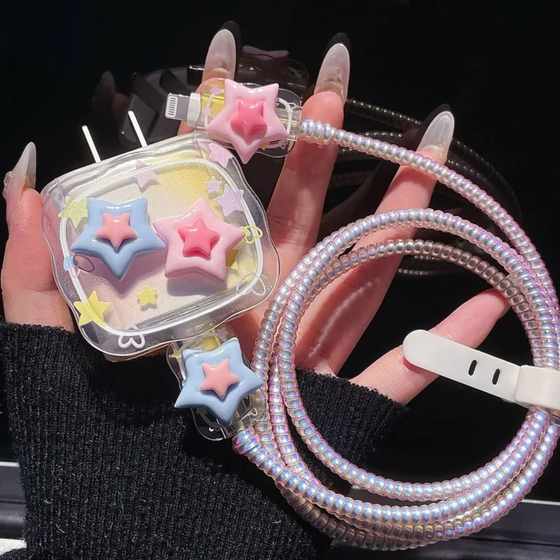 

Fashion Star Apple Charger Protector For Iphone 12/13/14 18W/20W Cartoon Cute Cable Protector For Chargers Organizer Case Y2k