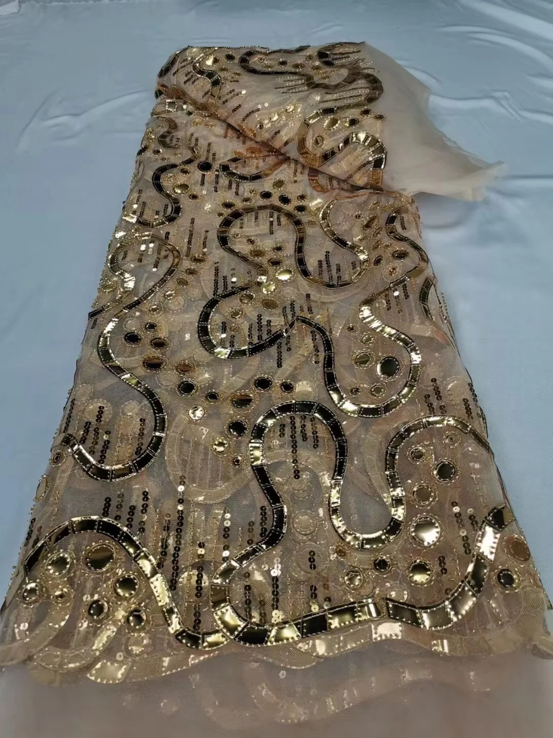 

Gold Sequins Beaded Embroidery French Tulle Lace Fabric 2023 High Quality African Net Lace Fabric For Wedding Dress
