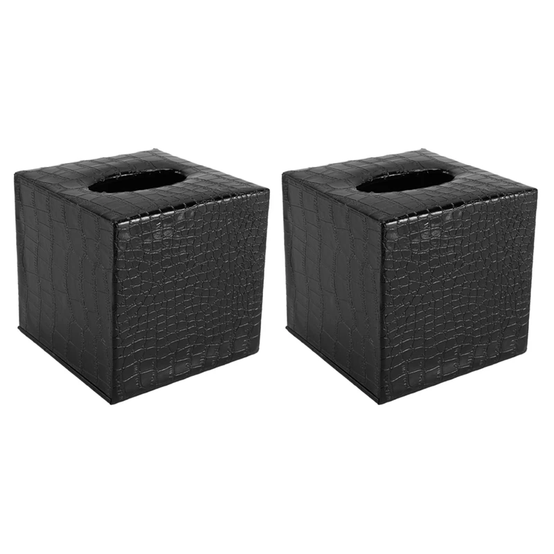 

2X Durable Room Car PU Leather Square Tissue Box Paper Holder Case Cover Napkin Color:Black Crocodile Pattern