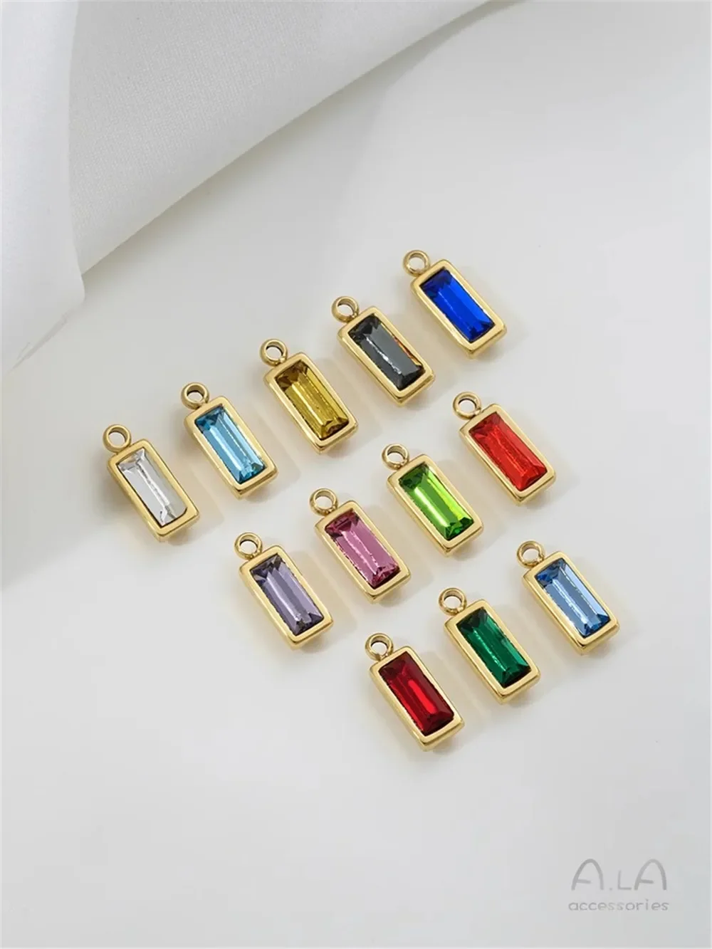 Titanium Steel Vacuum Plated 14K Gold Colored Zirconium Small Brick Pendant DIY Handmade Bracelet Necklace Jewelry