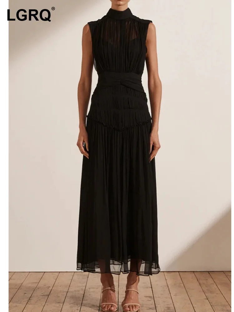 

Женский плиссированный пуловер с высокой талией, без рукавов, с воротником-стойкой, WV32001L