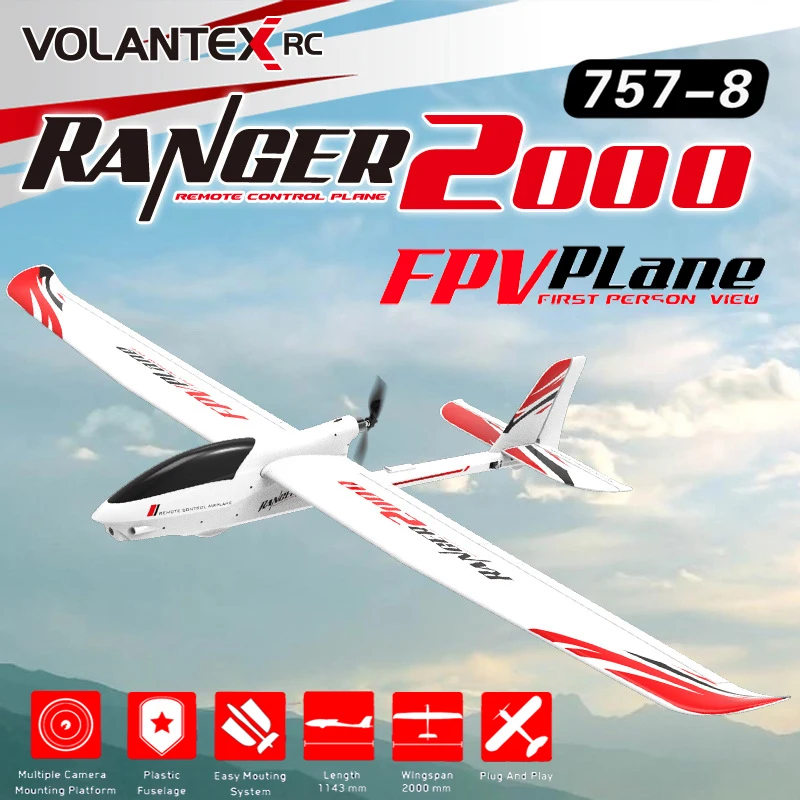 VOLANTEXRC 757-8 Ranger 2000 5-канальный FPV самолет с 2-метровым размахом крыльев Unibody