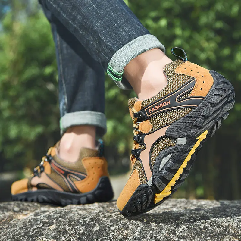 JIEMIAO Men's Hiking Shoes Mesh Breathable Outdoor Shoes Wear-resistant Men Trekking Walking Hunting Tactical Sneakers