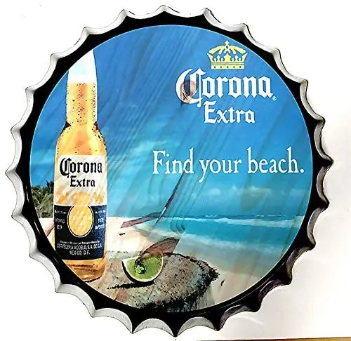 

Tin Sign Bottle Cap Metal Tin Sign Refreshing Cold Beer , Round Metal Signs for Home and Kitchen Bar Cafe Gas Station Garage