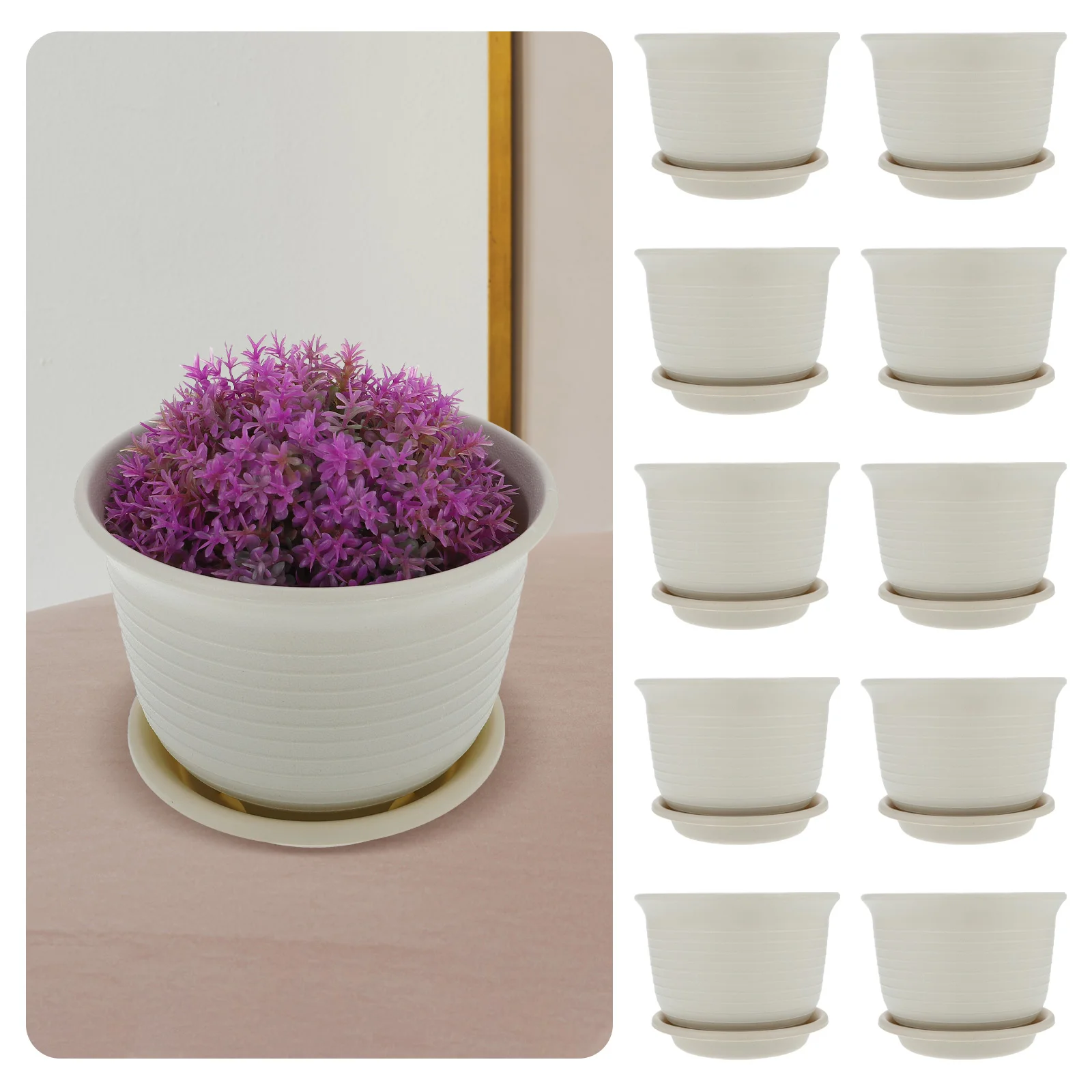 

10 Sets of Plastic Flowerpots Household Garden Pot Flower Pot with Base