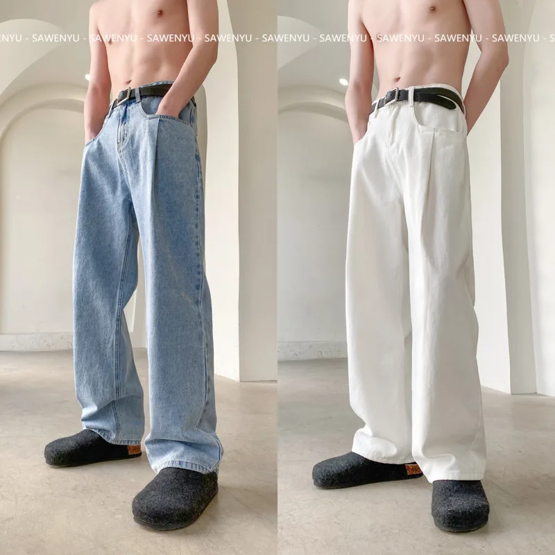 White/Blue/Black Baggy Jeans Men Fashion Casual Straight Jeans Men Streetwear Loose Hip Hop Wide Legs Denim Pants Mens Trousers
