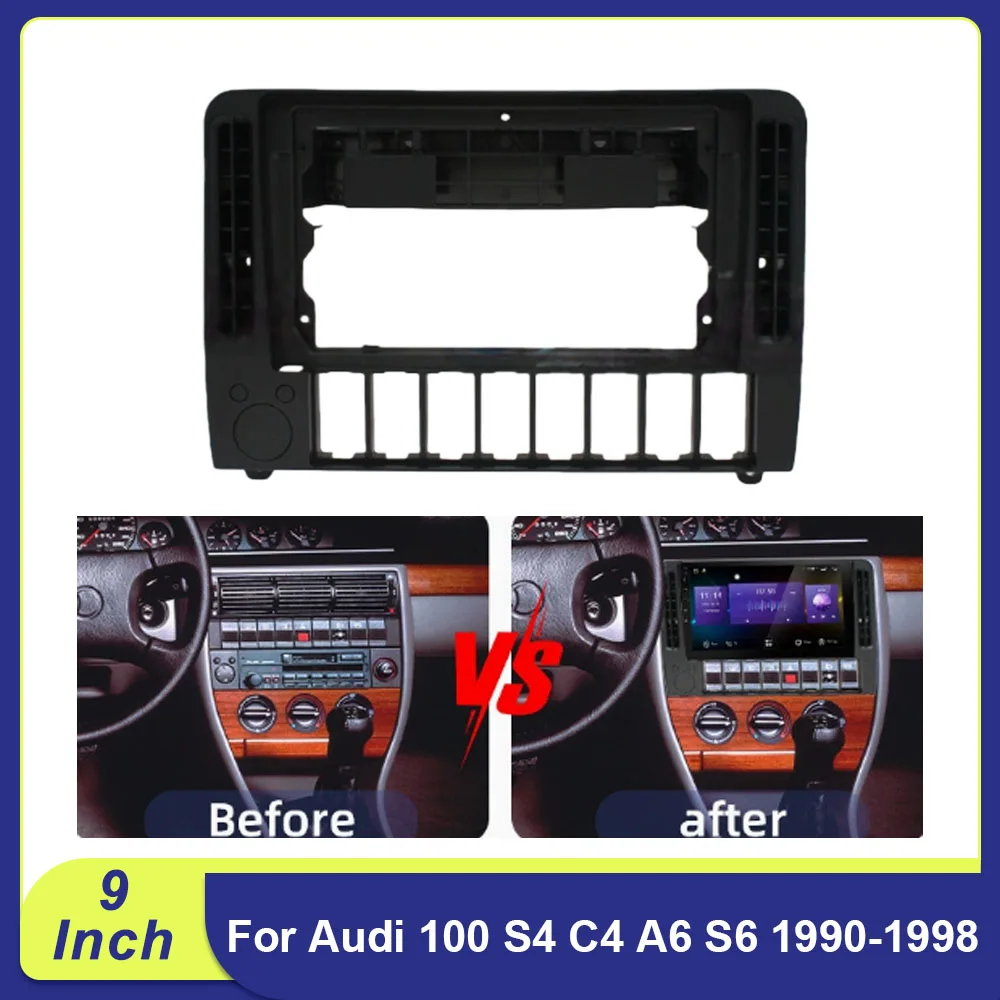 Фото Для Audi 100 S4 C4 A6 S6 1990-1998: 9-дюймовая рамка для автомагнитолы, установочный комплект, адаптер Canbus №1