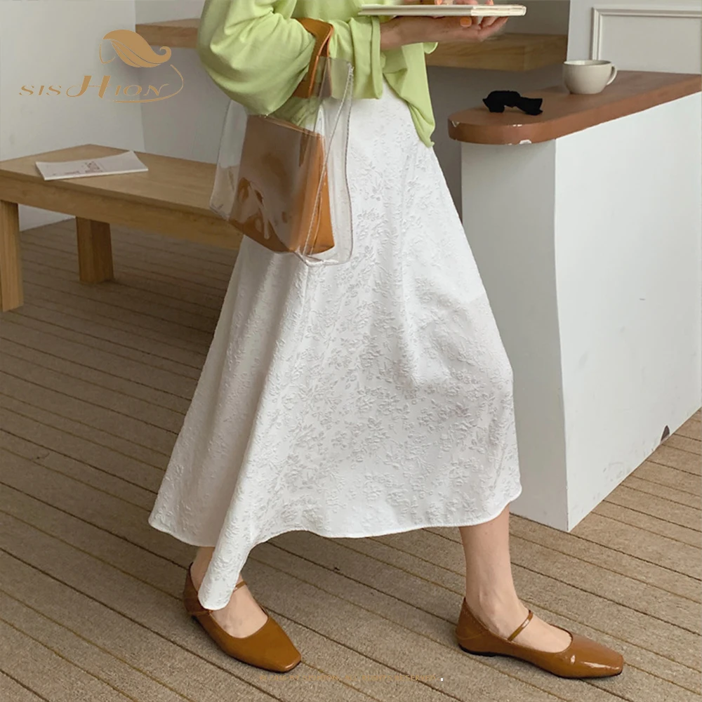 

French Retro Niche White Black Apricot A Iline Long Skirt 2022 Summer Women's Versatile Relief Design Simple Half Skirt VD3094