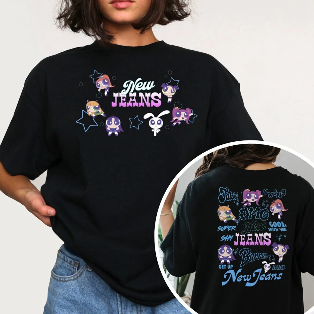 

Fashion Women's T-shirt KPOP NewJeans Graphic T-shirt Cotton Short Sleeve Cute Rabbit Print Round Neck Kawaii Girls' Top