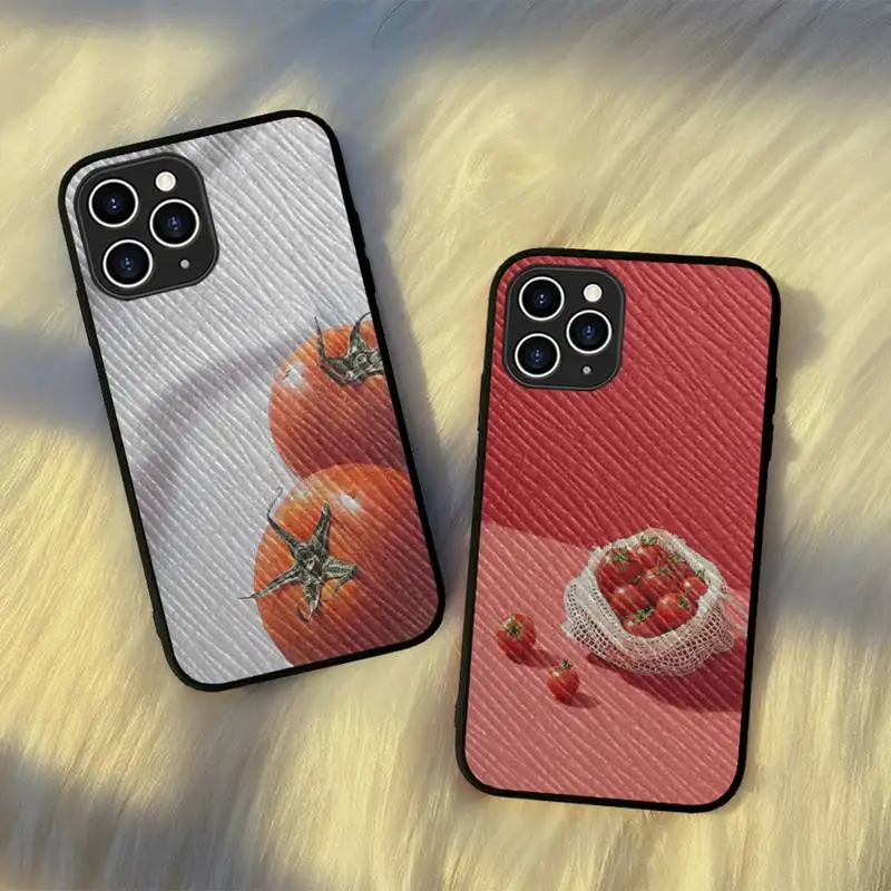 

Japan Korea Cute Tomato Pattern Phone Case Hard Leather Case for iPhone 11 12 13 Mini Pro Max 8 7 Plus SE 2020 X XR XS Coque