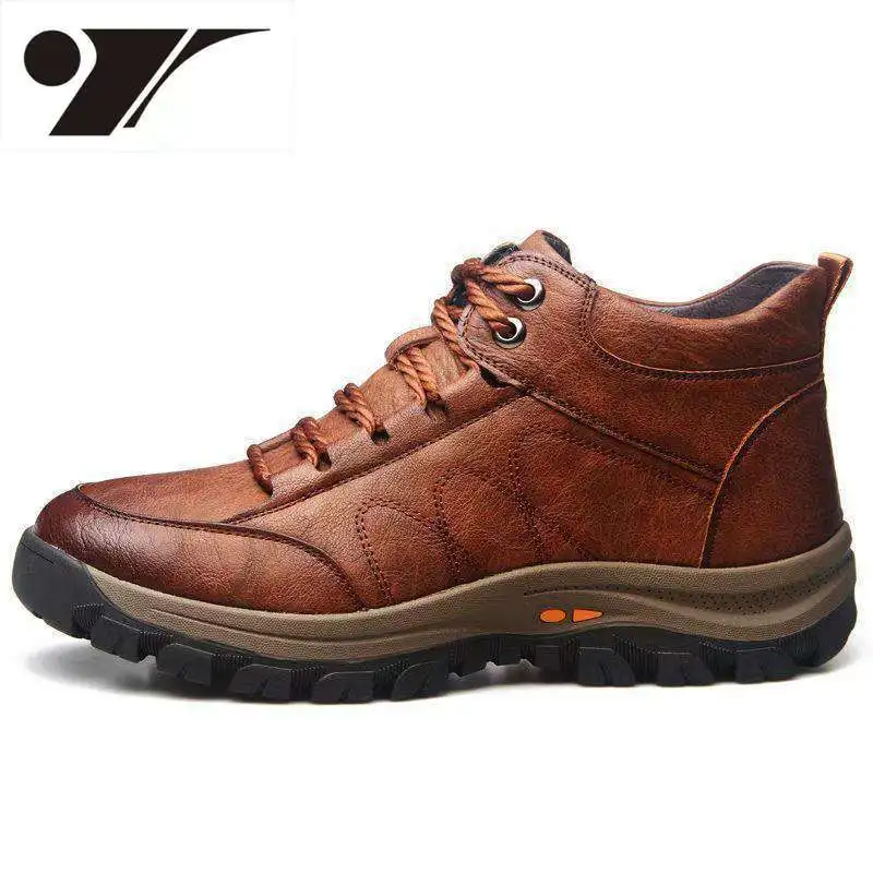 

Fashion Men Shoes Winter Fleece-Lined Warm Outdoor Sports and Casual Leather Shoes Simple Travel Shoes Hiking Shoes Brown
