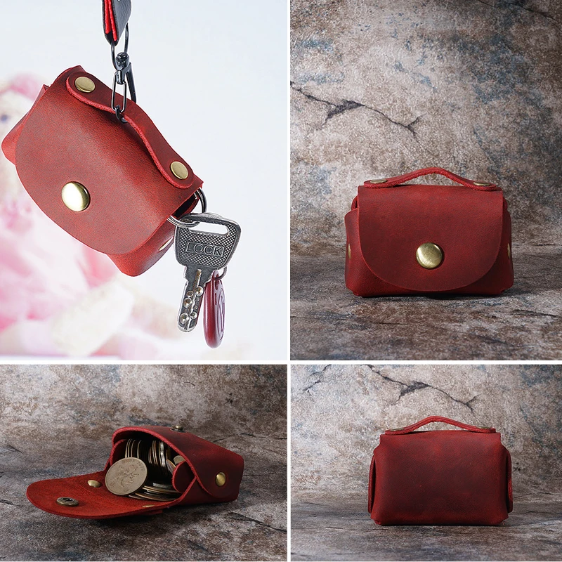 

Small Genuine Leather Wallet Storage Bag Handmade Cute Retro Cowhide Coin Case Purse Portable Business Supplies