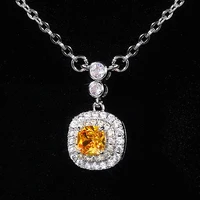 kioozol luxury yellow cubic zircon square pendant necklace women wedding silver color chain on neck 2022 new jewelry ko2