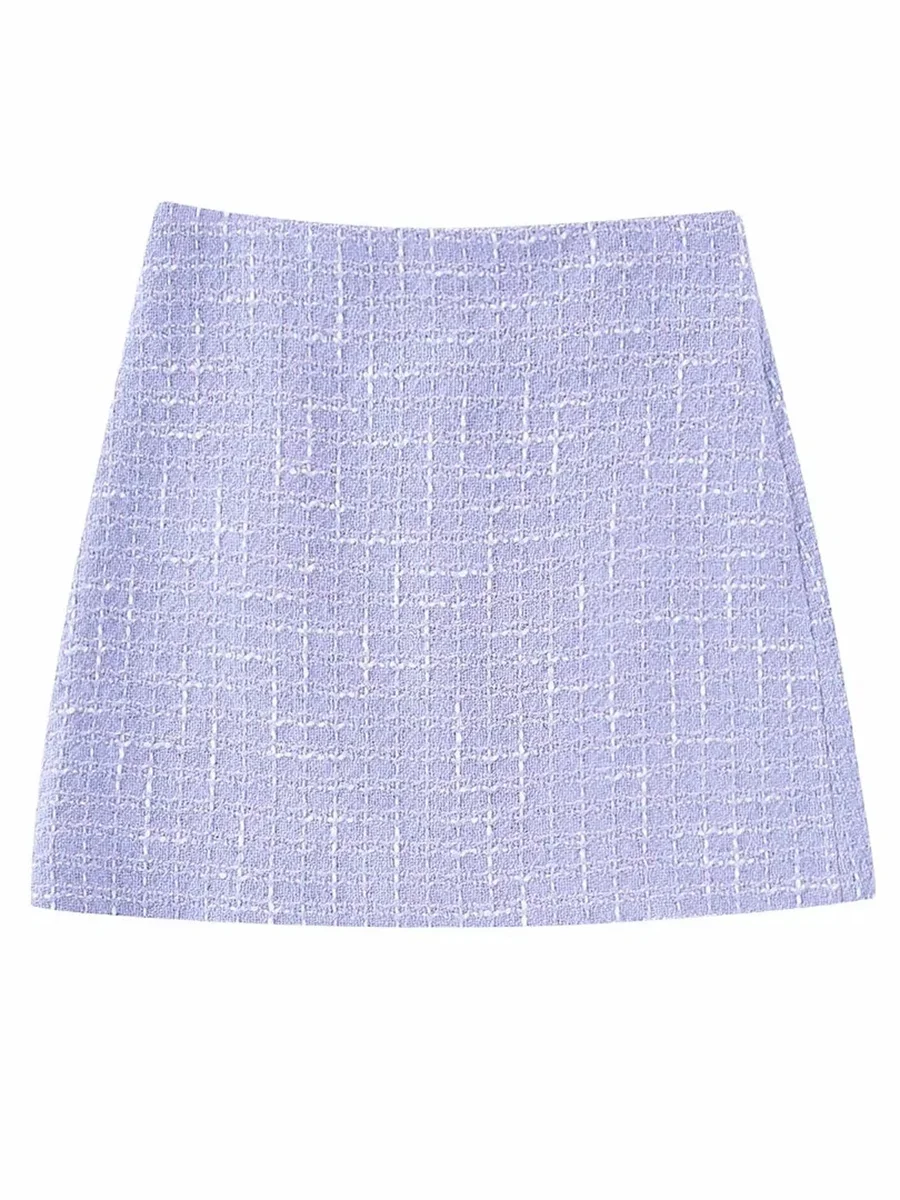 

Women Fashion Plaid Tweed High Waist Mini Skirts 2022 Summer New Back Zipper Fly Sheath BUD Female Casual Falda