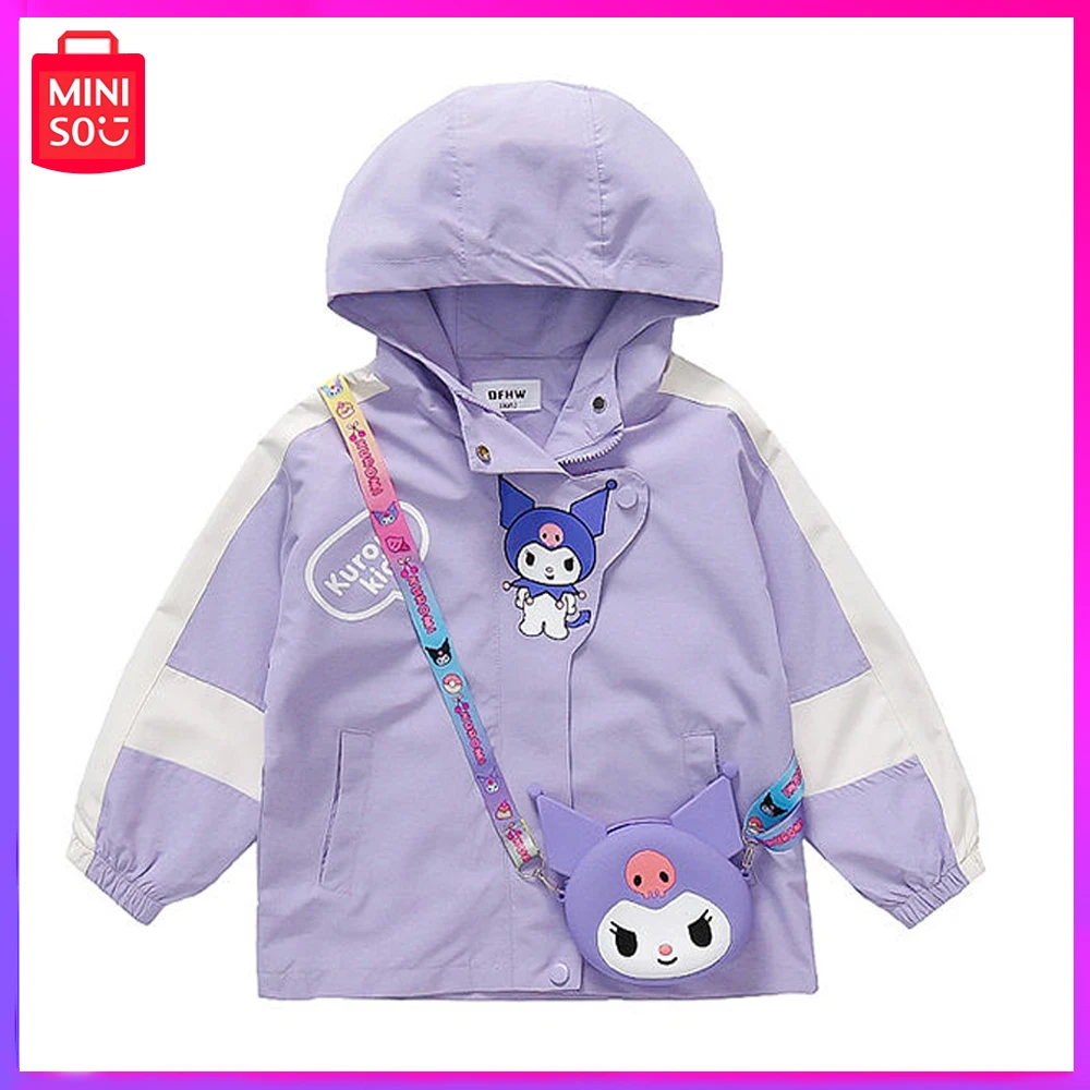 

2023 Miniso Sanrio Kuromi New Autumn Winter Childrens Fashion Style Sweet Cute Loose Jacket Coat Pink Purple Christmas Girl Gift