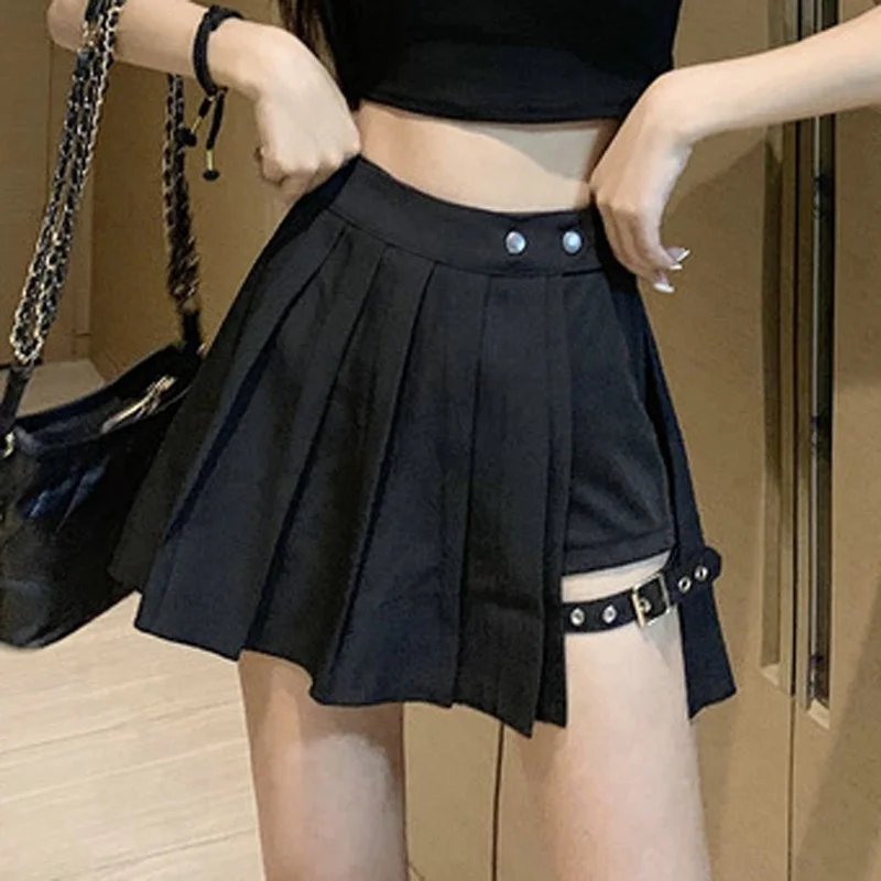 

Summer Women's Mini Skirt Retro Slit High Waist Pleated Skirt 90S Streetwear Bottoms Y2K Tight Black Pleated Skirt 2023 New Top
